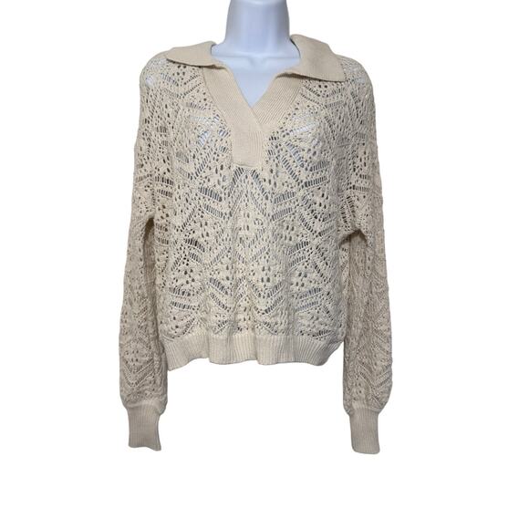 Freshman 1996 Crochet Knit Sweater M Coastal Grandma Boho Chic Cotton Blend - Picture 1 of 8